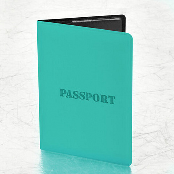 Обложка для паспорта, мягкий полиуретан, "PASSPORT", цвет "тиффани", STAFF