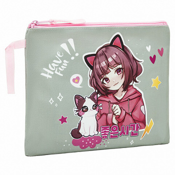 Папка для тетрадей BRAUBERG А5, 1 отделение, полиэстер, на молнии, с ручкой, "Anime friends"