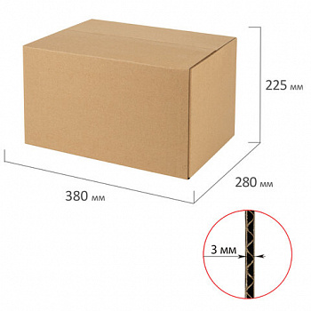 Гофрокороб, длина 380 мм х ширина 280 мм х высота 225 мм, марка Т22, профиль В, FEFCO 0201 / ГОСТ, исполнение А