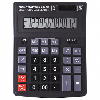 Калькулятор настольный ОФИСМАГ OFM-333 (200x154 мм) 12 разрядов, двойное питание, ЧЕРНЫЙ