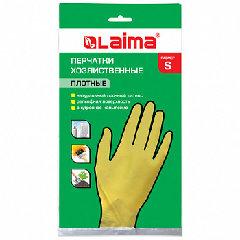 Перчатки МНОГОРАЗОВЫЕ латексные LAIMA "ЛЮКС", хлопчатобумажное напыление, ПЛОТНЫЕ, размер 6,5-7, S (малый), желтые, вес 45 г
