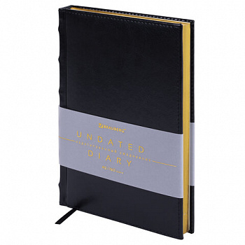 Ежедневник недатированный А5 138х213 мм BRAUBERG "FLAME", под кожу, 160 л., черный, золотой срез