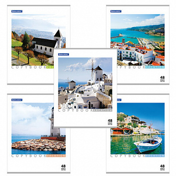 Тетрадь А5, 48 л., BRAUBERG скоба, клетка, обложка картон, КАНИКУЛЫ