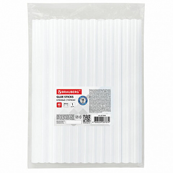 Клеевые стержни, диаметр 11 мм, длина 200 мм, прозрачные, 1 кг (48 штук) BRAUBERG