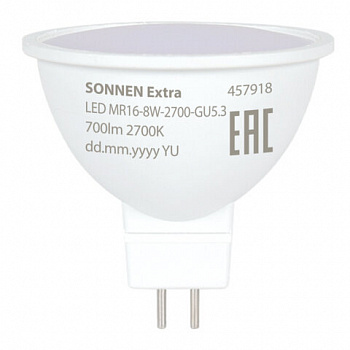 Лампа светодиодная SONNEN EXTRA, 8 (70) Вт, GU5.3, теплый белый, 30000 ч, LED MR16-GU5.3-8W-2700