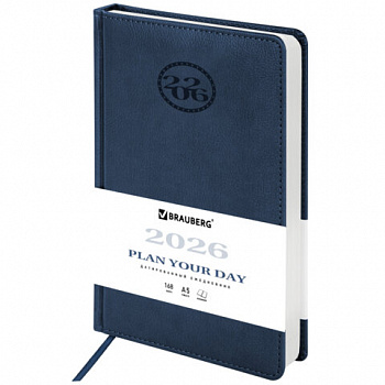 Ежедневник датированный 2026, А5, 138x213 мм, BRAUBERG "Favorite", под кожу, темно-синий