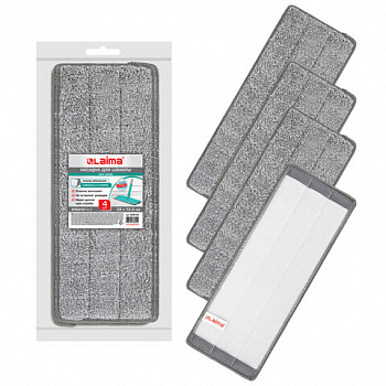 Насадки МОП для швабры (кармашки с 2-х сторон) КОМПЛЕКТ 4 шт., микрофибра, 33х12,5 см, LAIMA