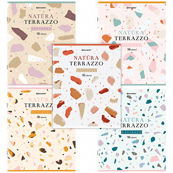 Тетрадь А5, 96 л., BRAUBERG, скоба, клетка, TWIN-лак, "Natura Terrazzo"