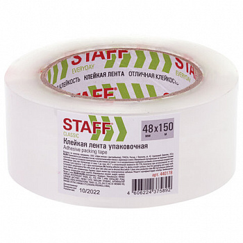 Клейкая лента 48 мм х 150 м упаковочная, прозрачная, толщина 40 микрон, STAFF CLASSIC