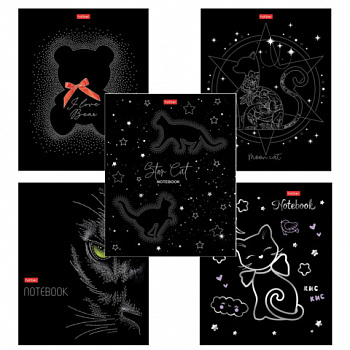 Тетрадь А5 48 л., HATBER скоба, клетка, матовая ламинация, 3D-фольга, "Кошки-мишки" (микс), 087356, 48Т5лофВ1