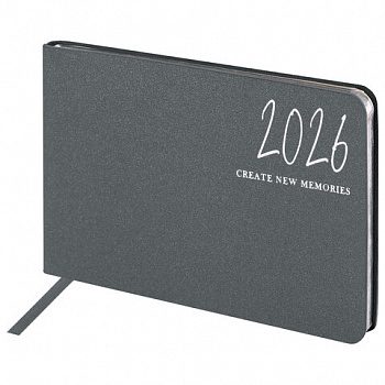 Еженедельник датированный 2026 МАЛЫЙ ФОРМАТ 105х160 мм, А6, BRAUBERG "Blaze", фольга, серый
