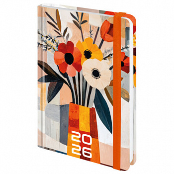 Ежедневник датированный 2026 с резинкой 145х203 мм, А5, BRAUBERG, твердый, "Букет"