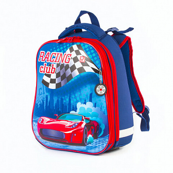 Ранец BRAUBERG PREMIUM, 2 отделения, с брелоком, дополнительный объем, для мальчиков, "Гоночный клуб", 38х29х18 см