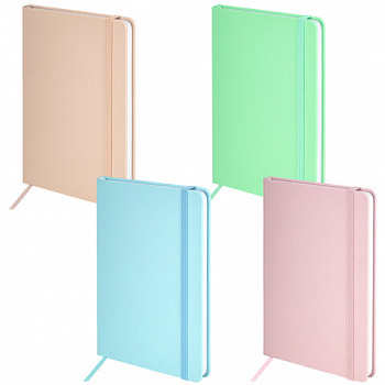 Блокнот А5 138x213 мм, BRAUBERG "Basic", под кожу, 80 л., клетка, ассорти, PASTEL