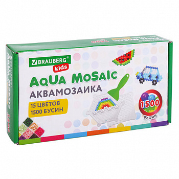 Аквамозаика 15 цветов, 1500 бусин, с трафаретами и инструментами, BRAUBERG KIDS