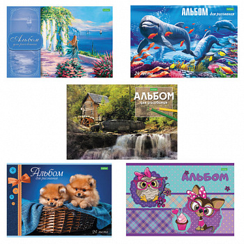 Альбом для рисования, А4, 24 листа, скоба, обложка офсет, HATBER ECO, 205х290 мм, Ассорти, 058404, 24А4C