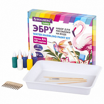 ЭБРУ набор для рисования на воде 7 цветов по 20 мл (40 картин), лоток А4, BRAUBERG HOBBY