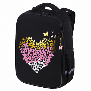 Ранец BRAUBERG LIGHT, 1 отделение, с брелоком, "Shining heart", фольгированная печать, 36х26х13 см