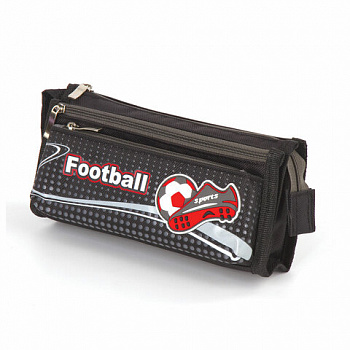 Пенал ЮНЛАНДИЯ для мальчиков, 3 отделения, мягкий, "Футбол", черный, 20х7х9 см