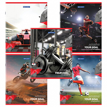 Тетрадь А5 48 л. BRAUBERG скоба, клетка, обложка картон, "Sport Club" (микс в спайке)