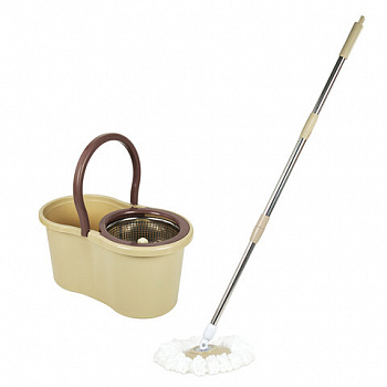 Швабра с отжимом и ведром 7л/5л, отжим центрифуга / рукоятка, 2 круглые насадки, крепление кольцо, бежевый, LAIMA