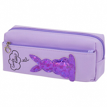 Пенал мягкий ЮНЛАНДИЯ, 2 отделения, полиэстер, "Bunny", фиолетовый, 20х7х9 см