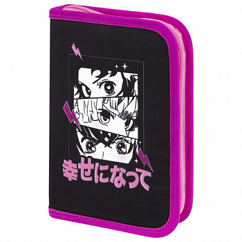 Пенал BRAUBERG с наполнением, 1 отделение, 1 откидная планка, 24 предмета, 21х14 см, "Anime movie"