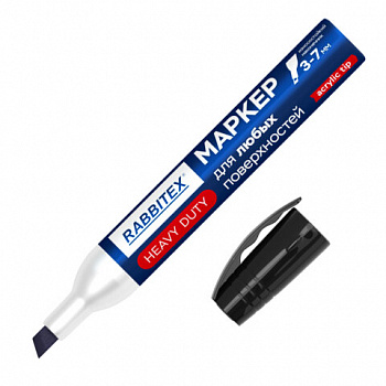 Маркер перманентный строительный для ЛЮБЫХ поверхностей металл, дерево, стекло, пластик, бетон HEAVY DUTY, ЧЕРНЫЙ 3-7мм, RABBITEX