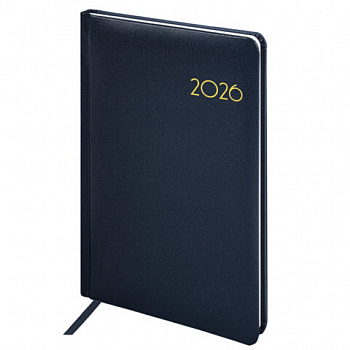 Еженедельник датированный 2026, А5, 145х215 мм, BRAUBERG "Select", балакрон, темно-синий