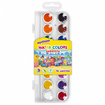 Краски акварельные ЮНЛАНДИЯ "ДОМИКИ" 16 цветов, круглые кюветы 23 мм, пенал