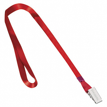 Лента для бейджей, 45 см, металлический клип, КРАСНАЯ, BRAUBERG