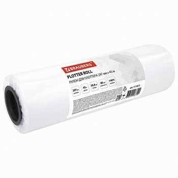 Бумага широкоформатная рулон для плоттера 297 мм х 45 м х втулка 50,8 мм, 80 г/м2, белизна CIE 146%, BRAUBERG