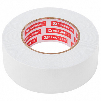 Клейкая двухсторонняя лента 50 мм х 8 м, НА ВСПЕНЕННОЙ ОСНОВЕ, 1 мм, прочная, BRAUBERG