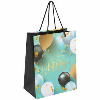 Пакет подарочный (1 штука) 18x10x23 см, ЗОЛОТАЯ СКАЗКА "Happy Birthday", фольга, бирюзовый