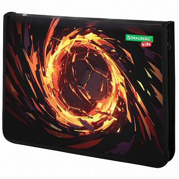 Папка для тетрадей BRAUBERG KIDS А4, 1 отделение, пластик, молния вокруг, "Fire split"