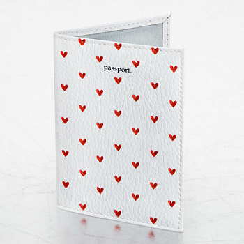Обложка для паспорта натуральная кожа флоттер, принт "Сердечки", цвет белый, BRAUBERG