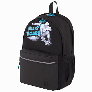 Рюкзак BRAUBERG FASHION CITY универсальный, 2 отделения, "Skateboard", черный, 46х31х15 см