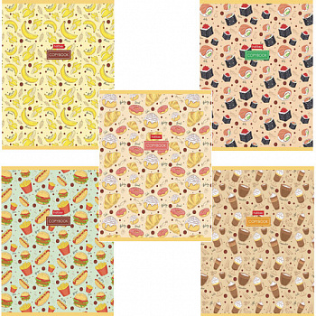 Тетрадь А5, 96 л., HATBER, скоба, клетка, обложка картон, "Good food (микс)", 068343, 96Т5В1