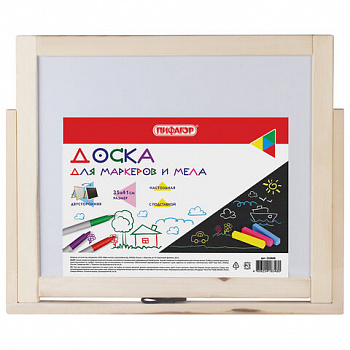 Доска двустороняя для мела и маркеров (35х41 см), настольная, подставка, черная/белая, ПИФАГОР