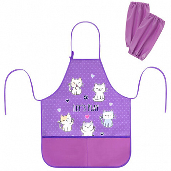 Накидка фартук с нарукавниками для труда BRAUBERG KIDS, 2 кармана, 46x54 см, "Kittens"