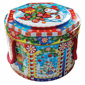 Подарок новогодний "КАРУСЕЛЬ", 600 г, НАБОР конфет, жестяная упаковка с ручкой, МОСУПАК