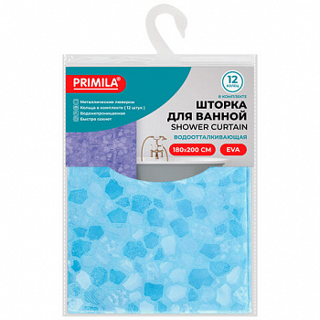 Шторка для ванной EVA, 180х200 см, кольца в комплекте, СИНЯЯ ЛЕДЯНАЯ СВЕЖЕСТЬ, PRIMILA (ПРИМИЛА)