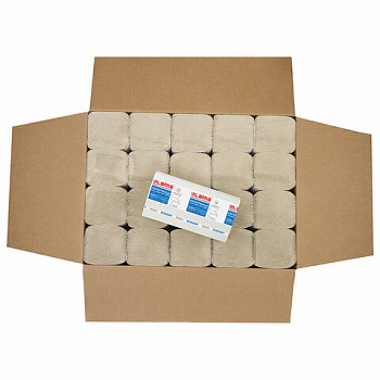 Полотенца бумажные 200 шт., LAIMA ECONOMY (H3), 1-слойные, натуральный цвет, КОМПЛЕКТ 20 пачек, 21х21,6 см, V-сложение