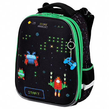 Ранец BRAUBERG PREMIUM, 2 отделения, с брелоком, "Space strike", патчи на липучках, 38х29х16 см