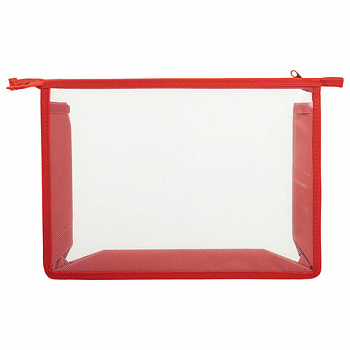 Папка для тетрадей А4 ПИФАГОР, пластик, молния сверху, прозрачная, красный