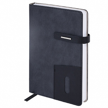 Ежедневник недатированный А5 138х213 мм BRAUBERG "Cowboy", под кожу, застежка 160 л., черный