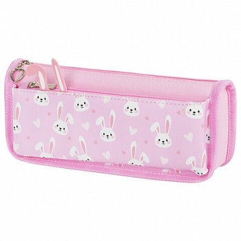 Пенал мягкий ЮНЛАНДИЯ, 2 отделения, полиэстер, "Bunnies", розовый, 21х9х6 см