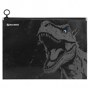 Папка для тетрадей BRAUBERG А4, 1 отделение, пластик, на zip-lock молнии, "Scary dino"