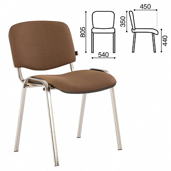 Стул для персонала и посетителей BRABIX "Iso CF-001", хромированный каркас, ткань коричневая