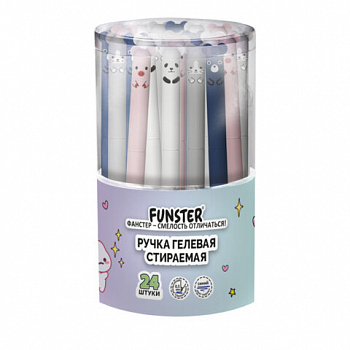 Ручка стираемая гелевая FUNSTER "CUTE ANIMALS", СИНЯЯ, корпус soft-touch ассорти, игольчатый узел 0,5 мм, линия письма 0,35 мм